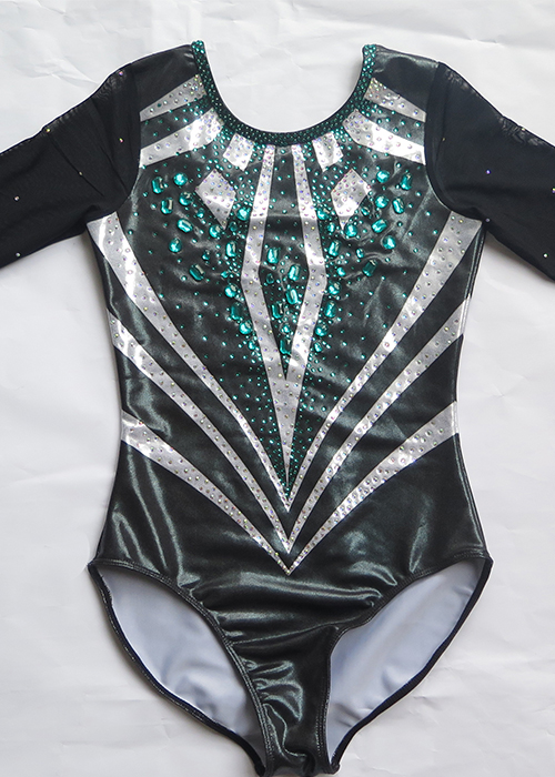 Shimmering Embellished Long Sleeve Gymnastics Leotard for Professional Competitions and Training