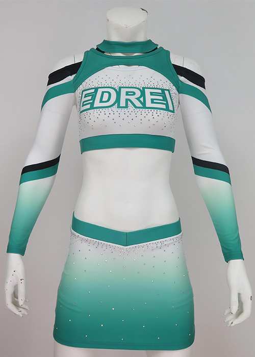 EliteGlow Cheer Uniform – Green, White & Black with AB Crystals