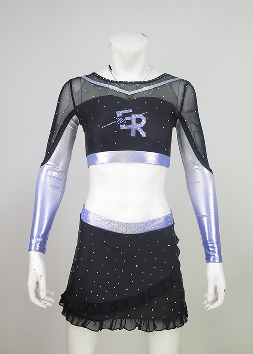 Stylish Black and Purple Two Piece Cheerleading Uniform