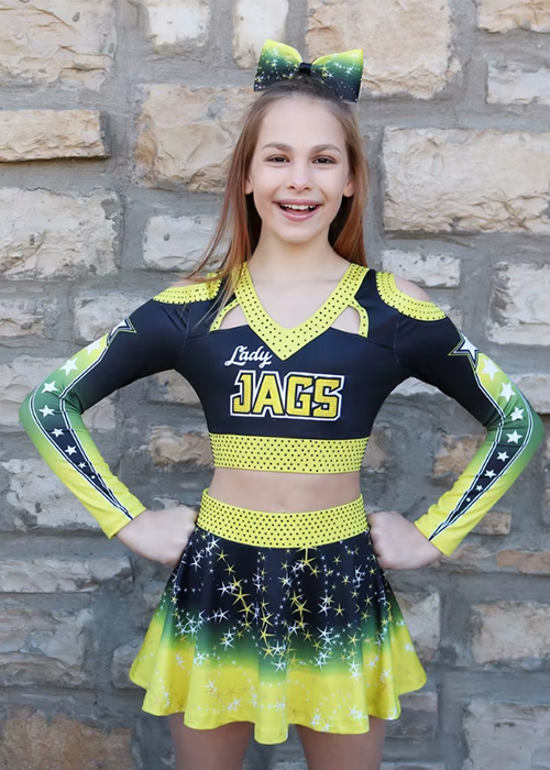 Yellow Green and Black Cheerleading Uniform