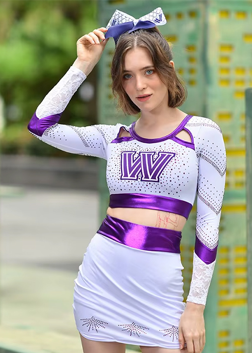 White and Purple Two Piece Cheerleading Uniform