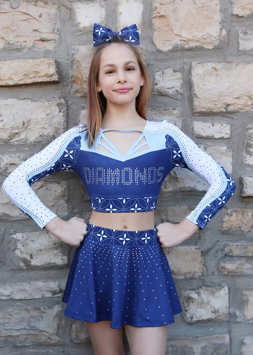 Royal Blue and White Two Piece Cheerleading Uniform