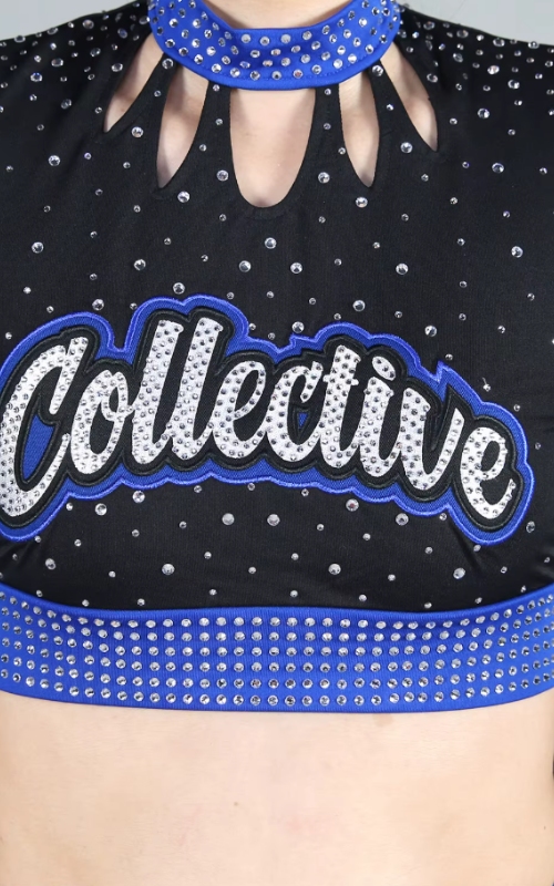 Black and Royal Blue Two-Piece Cheerleading Uniform