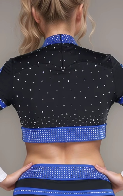 Black and Royal Blue Two-Piece Cheerleading Uniform